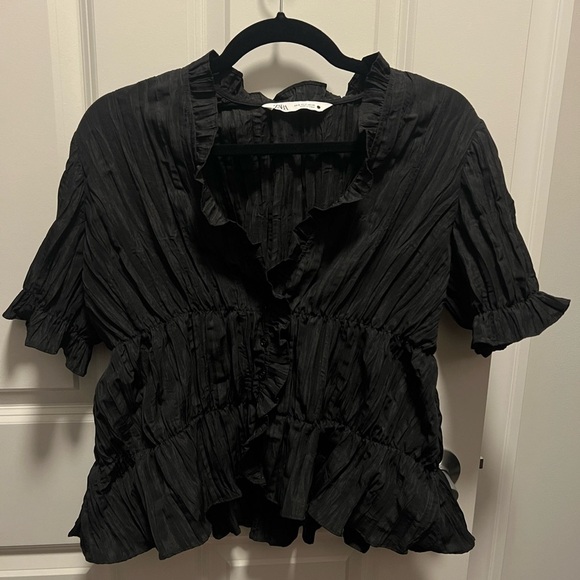 Zara Ruffled Black Top - Picture 3 of 7